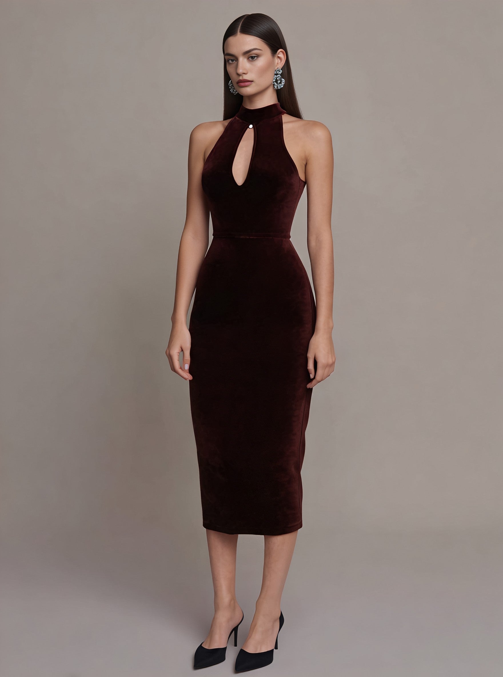 Autumn Tight Fit Mid-Length Dress With Half High Collar And Sleeveless Style Casual Bodycon Skirt For Women