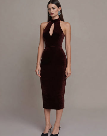 Autumn Tight Fit Mid-Length Dress With Half High Collar And Sleeveless Style Casual Bodycon Skirt For Women