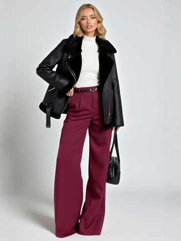 Women's Double-Sided Motorcycle Jacket Coat Fur Thickened European American Style Autumn Winter Fashionable Outerwear