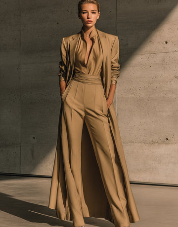 Women's Trench Coat Autumn Elegant 2025 Plain Lapel Long Sleeve Long Office Trench Coat