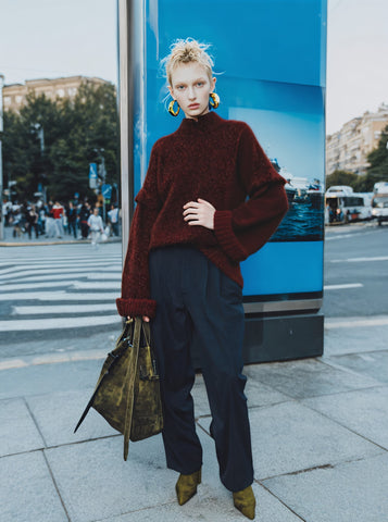 Autumn Sweater Long Sleeve Straight Tube Sleeve Half High Collar Body Fit Casual Style Regular Length Women's Top