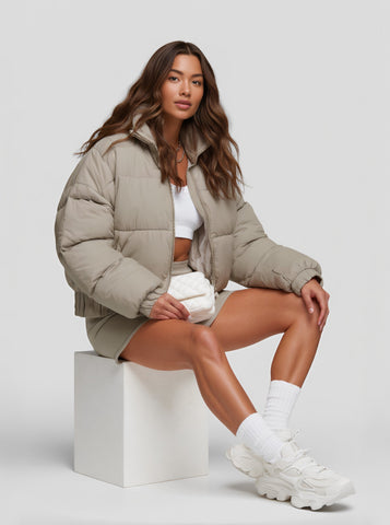 Cotton-Padded Jacket Long Sleeve Casual Style Autumn Winter Clothes Straight Tube Sleeve Regular Length Women's Top