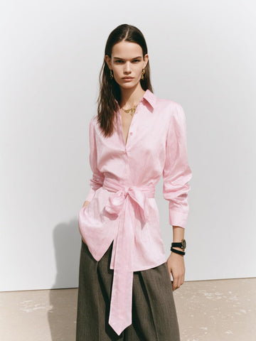 Women's Autumn Winter 2025 Shirts Daily Fashion Plain Long Sleeve Lapel Knot Regular Fit Casual Shirts