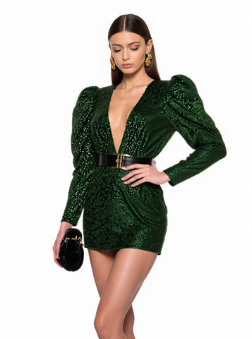 Autumn Casual Fit A-Line Midi Dress V-Neck Lamb Sleeve Mid-Length Skirt Style Women's Fashion Clothing