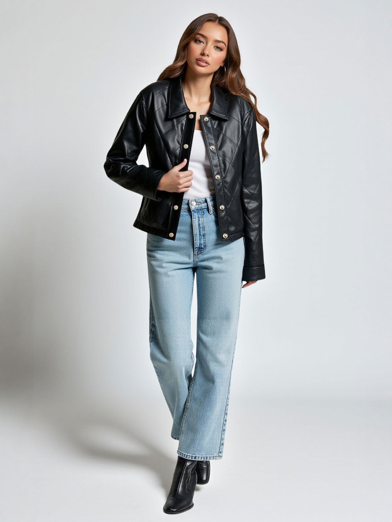 Modern European Style Women's Short Bunting Jacket Stand Collar  Clothes Fashionable Lapel Long Sleeve Single Breasted