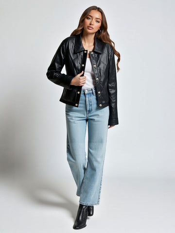 Modern European Style Women's Short Bunting Jacket Stand Collar  Clothes Fashionable Lapel Long Sleeve Single Breasted