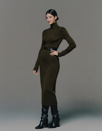 Winter Tight Fit Dress Casual High Collar Long Skirt Straight Sleeve Women's Clothing Fashion Style