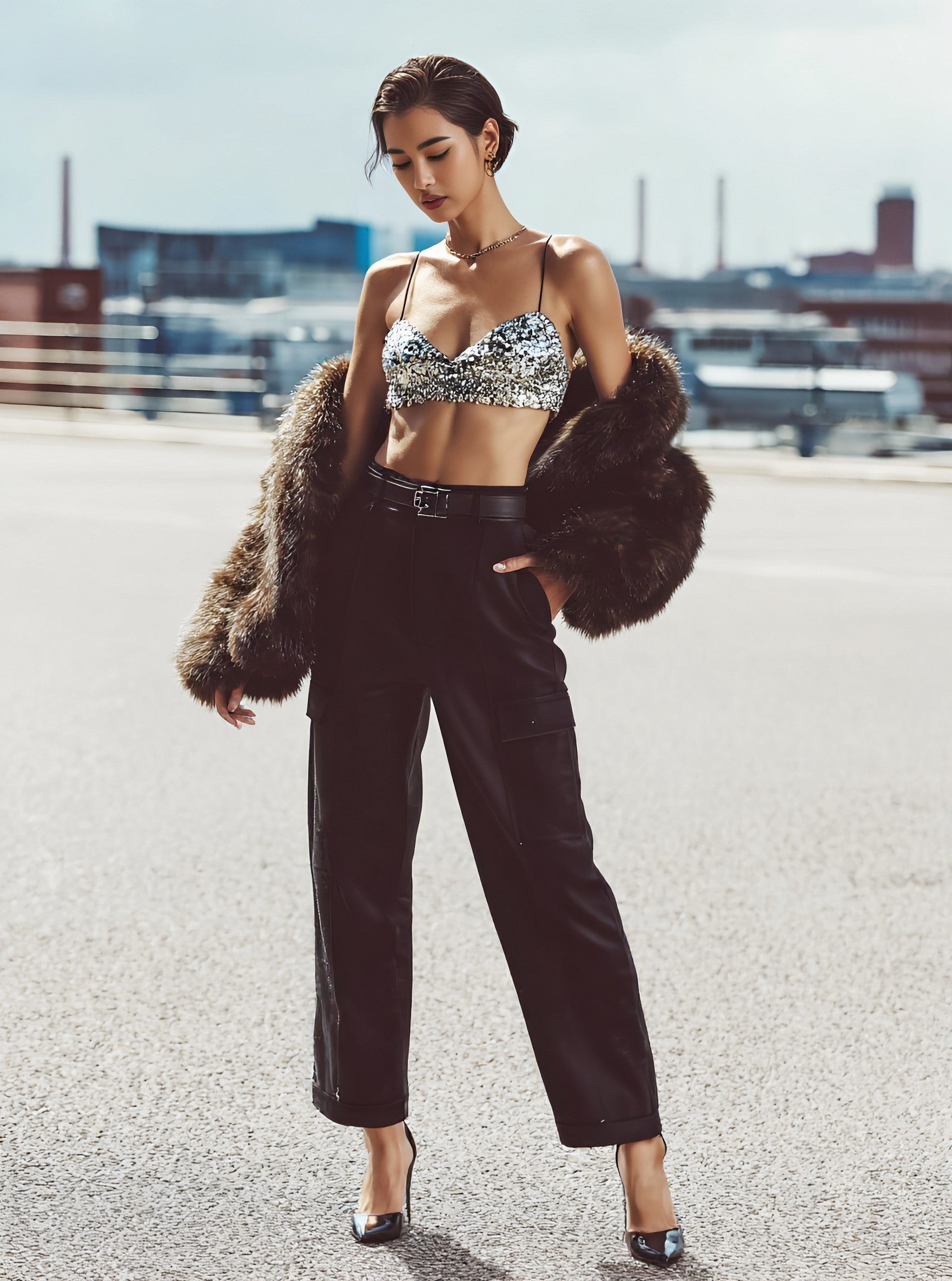 Summer Casual V-Neck Sling Top Ultra-Short Length Women's Clothing Fashionable Trendy Strapless Outfit for Warm Weather