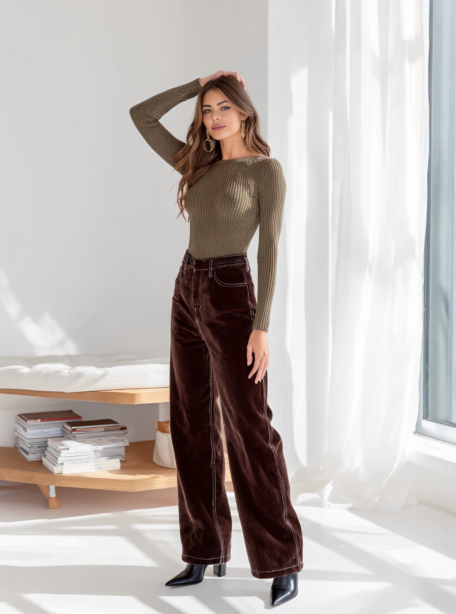 Casual Straight Leg Pants Full Length Fit Mid Waist Autumn Fashion Women's Bottom Wear Comfortable Loose Trousers