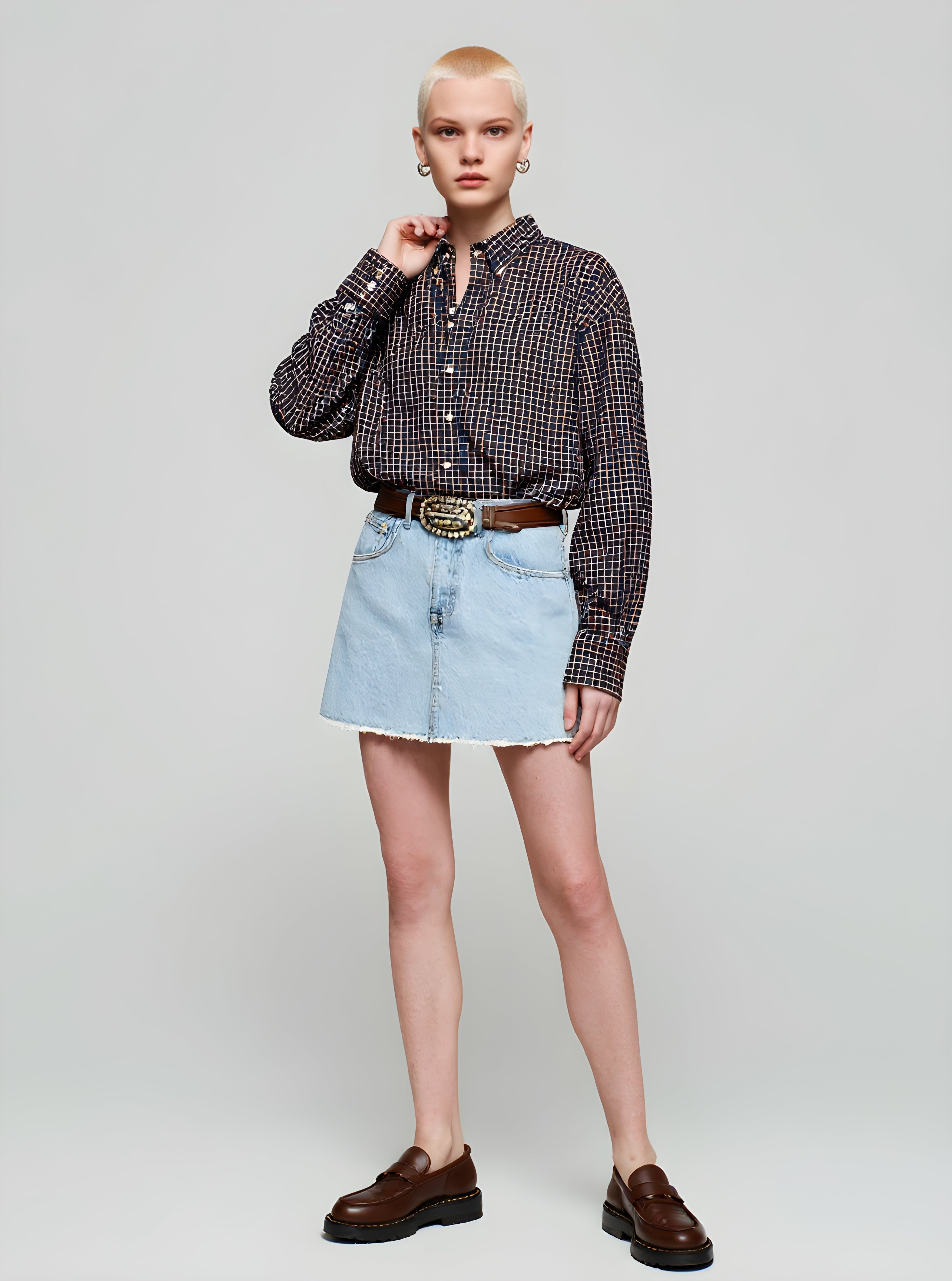 Women's Shirts Autumn Winter 2025 Buttoned Detailed Checked Long Sleeve Turn-down Collar Casual Shirts
