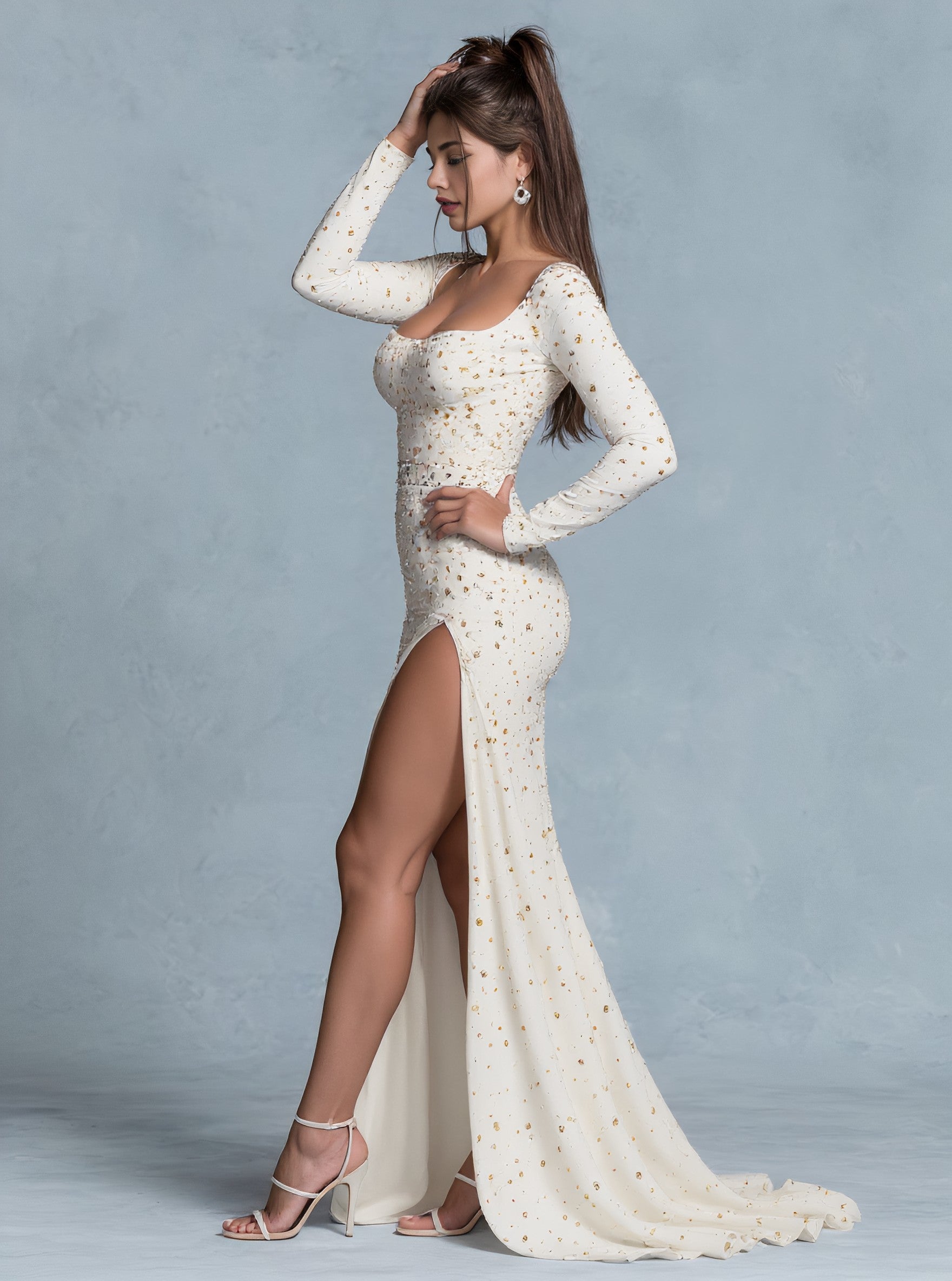 Autumn Tight Fit Floor Length Party Dress With Straight Sleeve Square Collar A-Line Skirt Style For Women