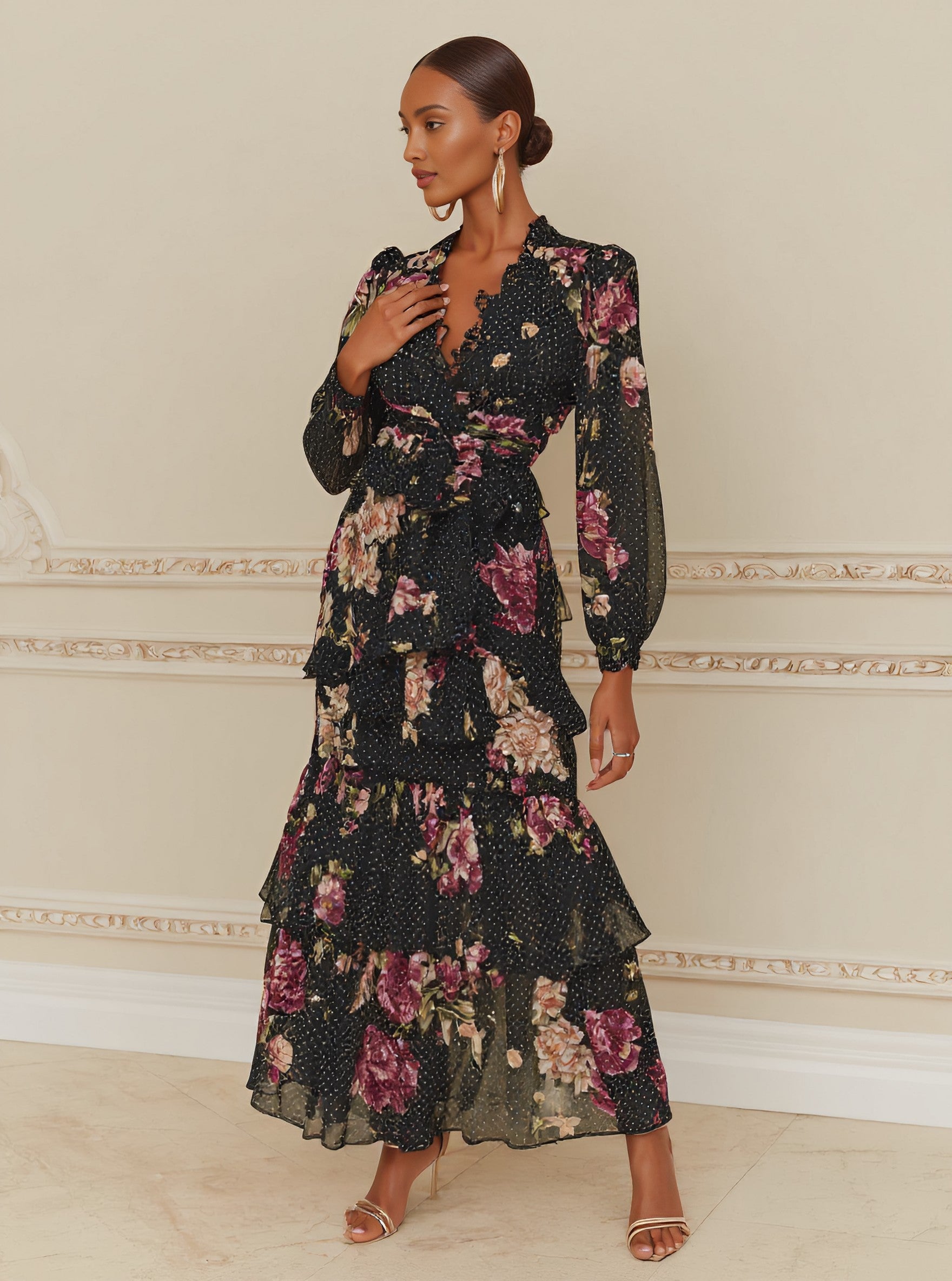 Autumn Casual Fit A-Line Dress Mid-Length Skirt V-Neck Straight Sleeve Midi Dress Elegant Comfortable Women's Fashion