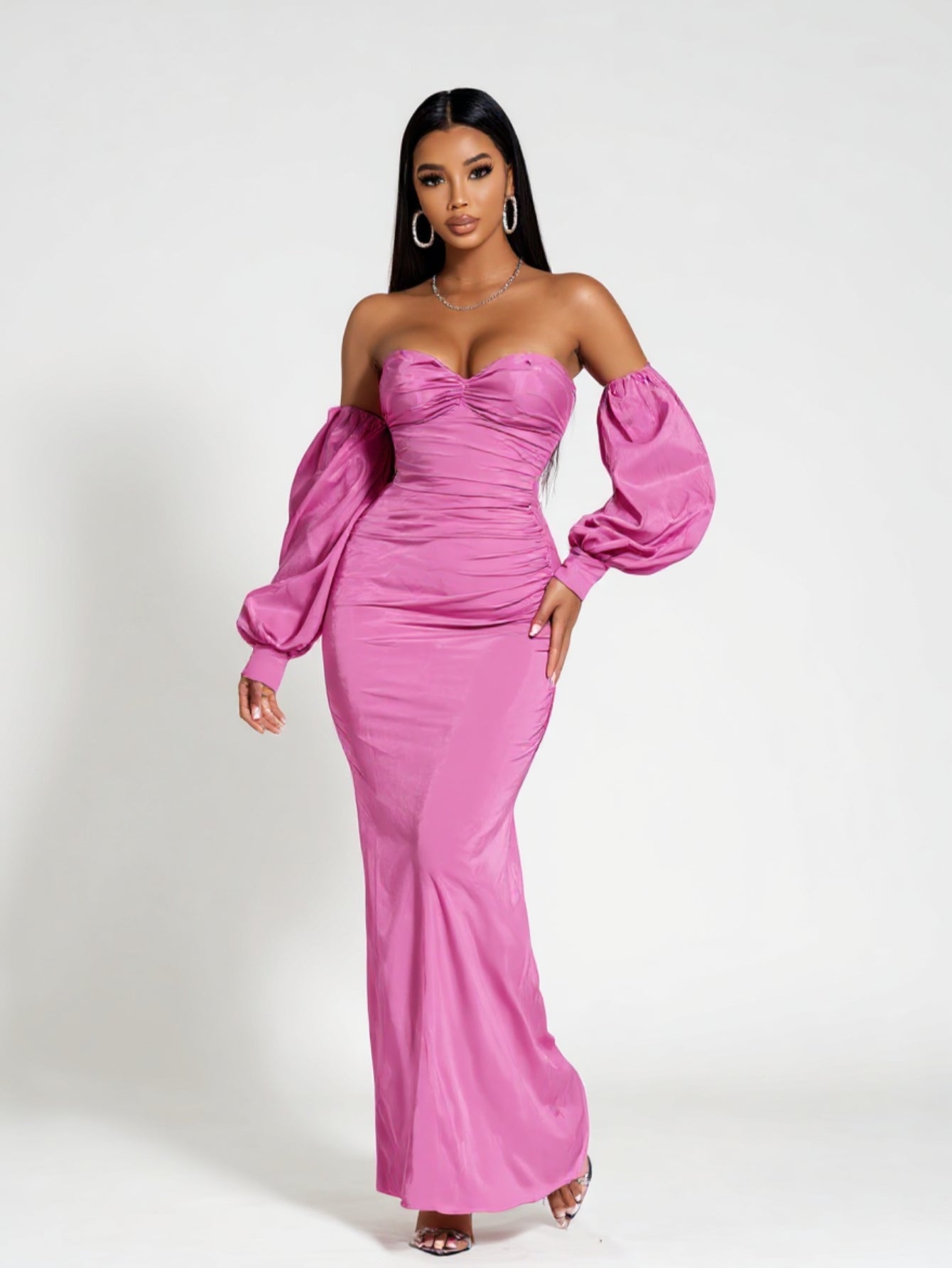 2025 Summer Women's Dresses Sexy Solid Color Sleeve Cover Strapless Off Shoulder Decent Maxi Evening Dresses