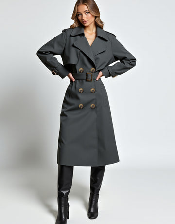 Women's Double-Breasted Coat With Cuff Buttons Stand Collar Waist Belt Slim Fit Four Colors Available Straight From Factory