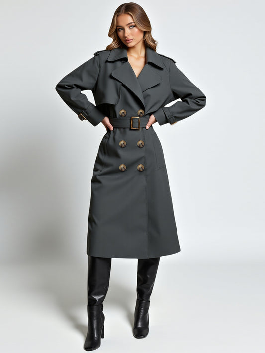 Women's Double-Breasted Coat With Cuff Buttons Stand Collar Waist Belt Slim Fit Four Colors Available Straight From Factory