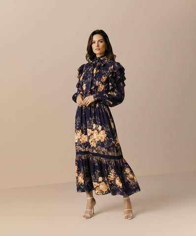 Autumn Winter Casual Dress Long A-Line Dresses Design Petal Sleeve Necktie Women's Fashion Clothing Bodyfit Style