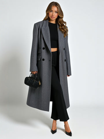 Women's Autumn Trench Coat K-Fashion Decent Solid Color Double Breasted Long Sleeve Lapel Long Trench Coat