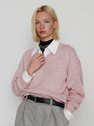 Loose Fit Winter Sweater Casual Long Sleeve Fake Two-Piece Collar Straight Tube Sleeve Regular Length Women's Top