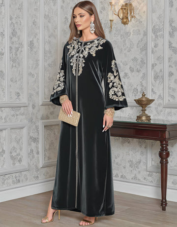 Autumn Jalabiyas Loose Fit Round Neck Sleeve Long Casual Arab Robe Women's Fashion Muslim Clothing A-Line Skirt Style