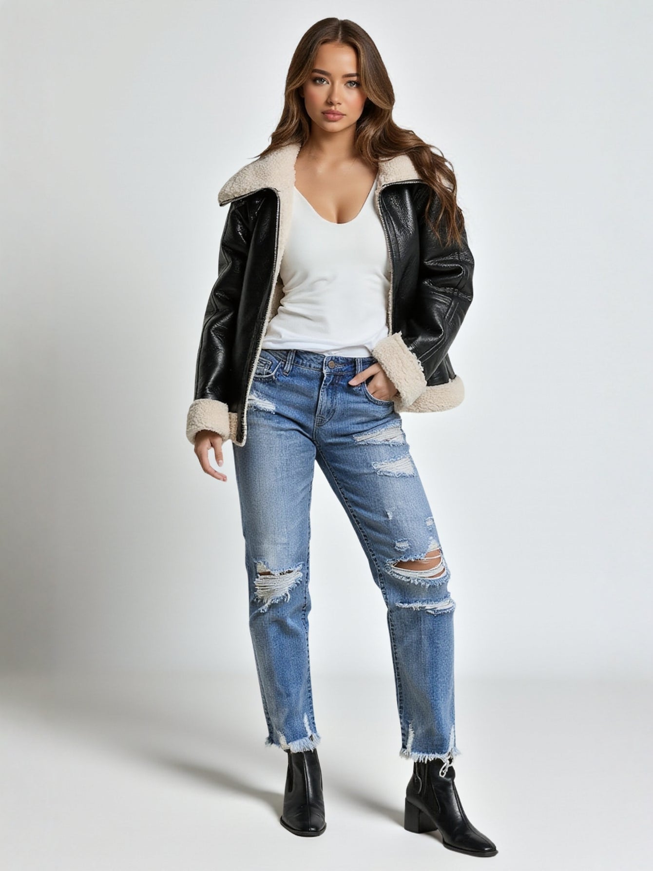 Women's Slim Fit Jeans Straight Pants Burr Hole Detail Fashion Natural Waist Ankle Straight Daily Pants