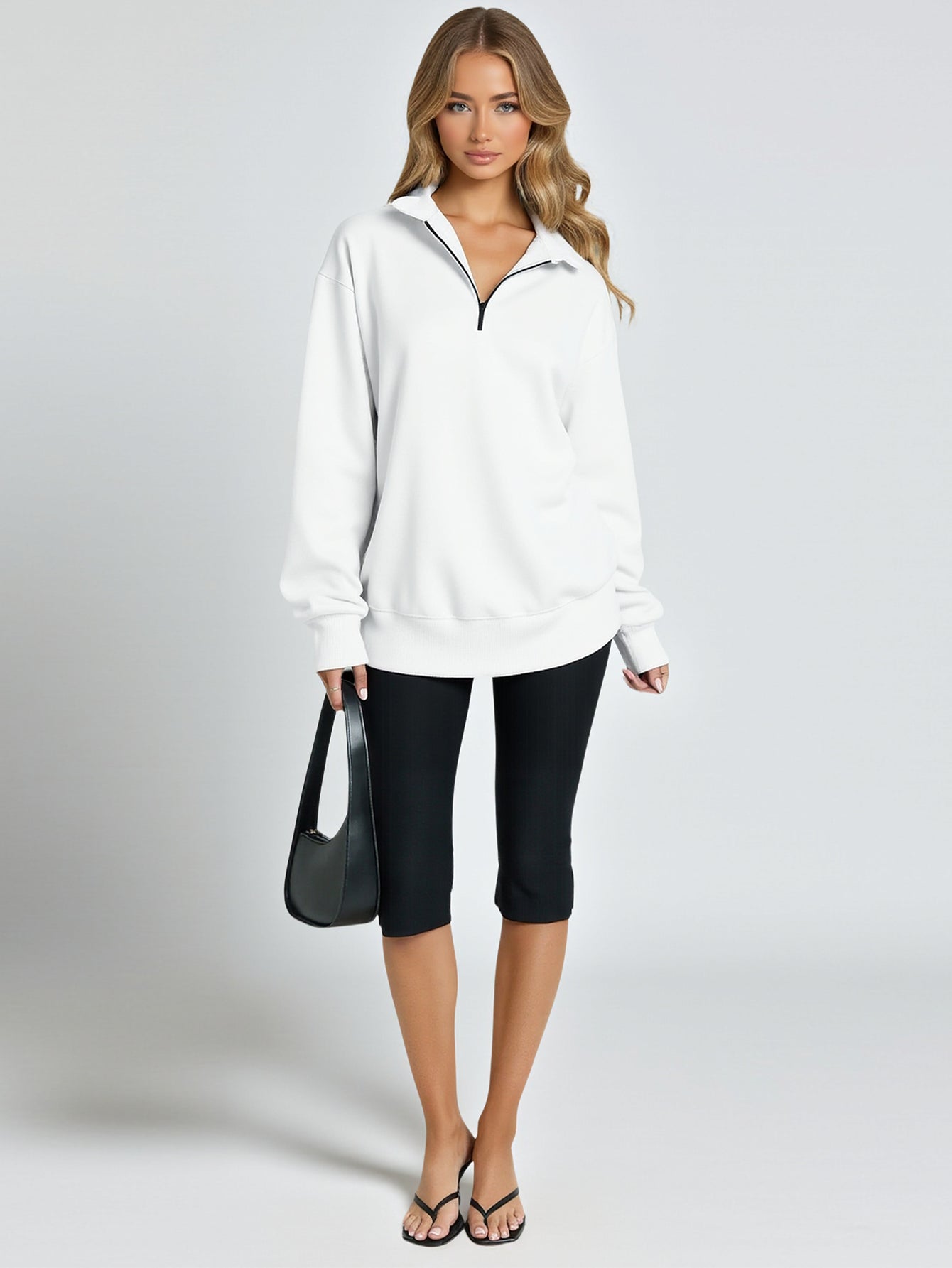 Sweatshirts's Pullover Autumn Winter Daily Basic Comfortable Decent Solid Color Zipper Long Sleeve Lapel Pullover