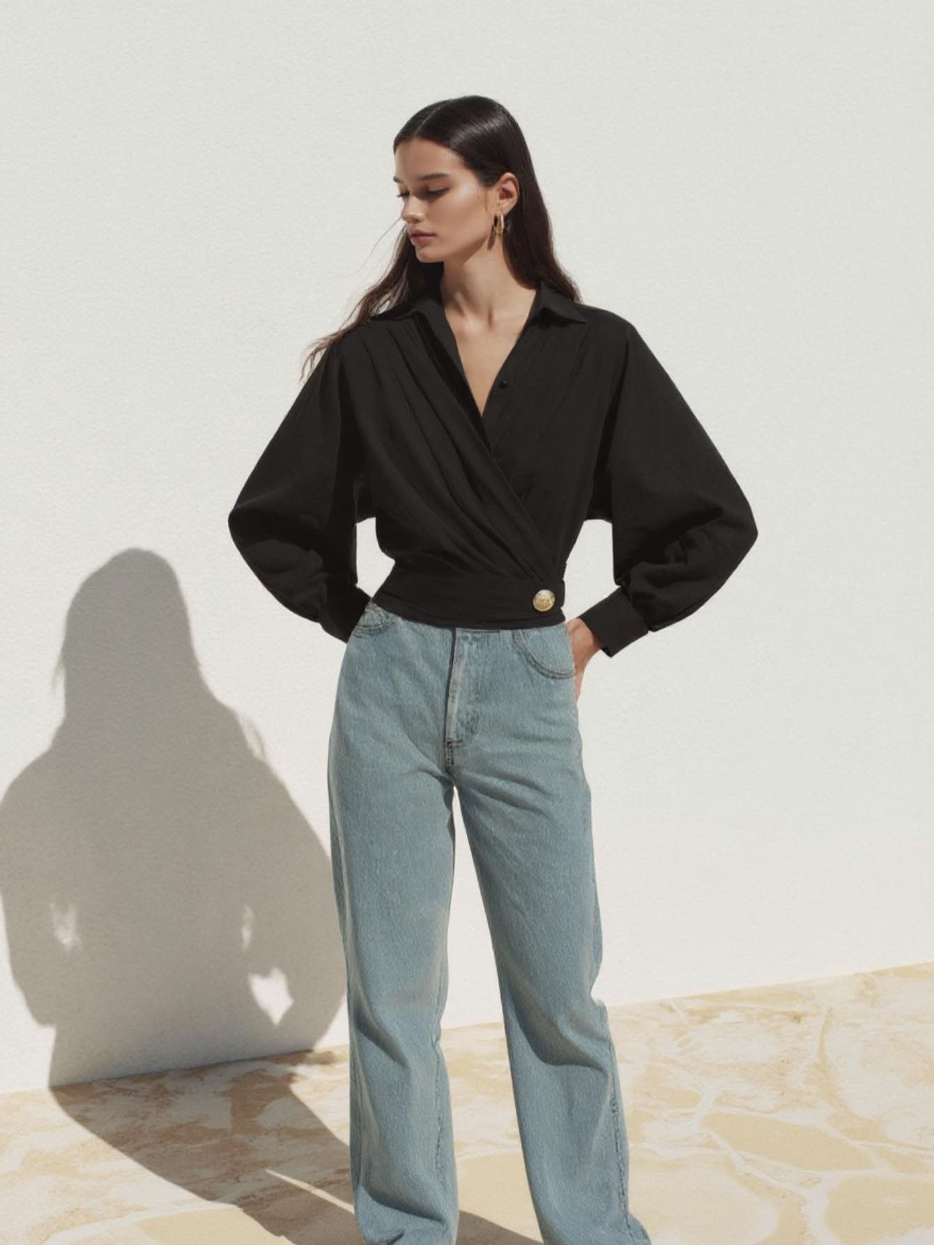 Autumn Shirts 2025 Women's Elegant Plain Long Sleeve Shirt Collar Nipped Waists Fitting Slim Office Lady Shirts