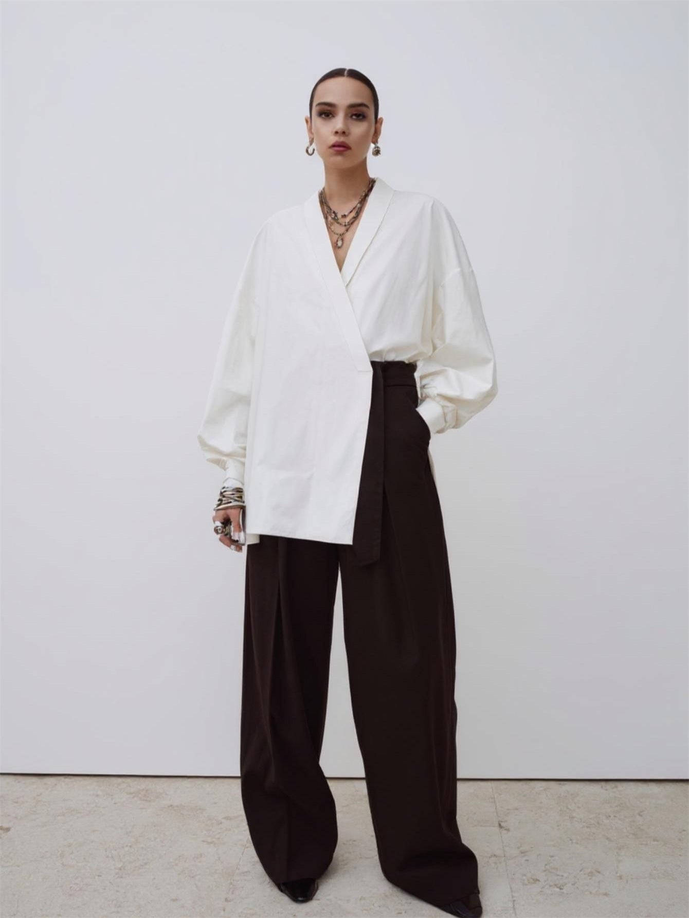 Women's Autumn Winter 2025 Shirts Daily Fashion Plain Long Sleeve V-Neck Regular Fit Shirts