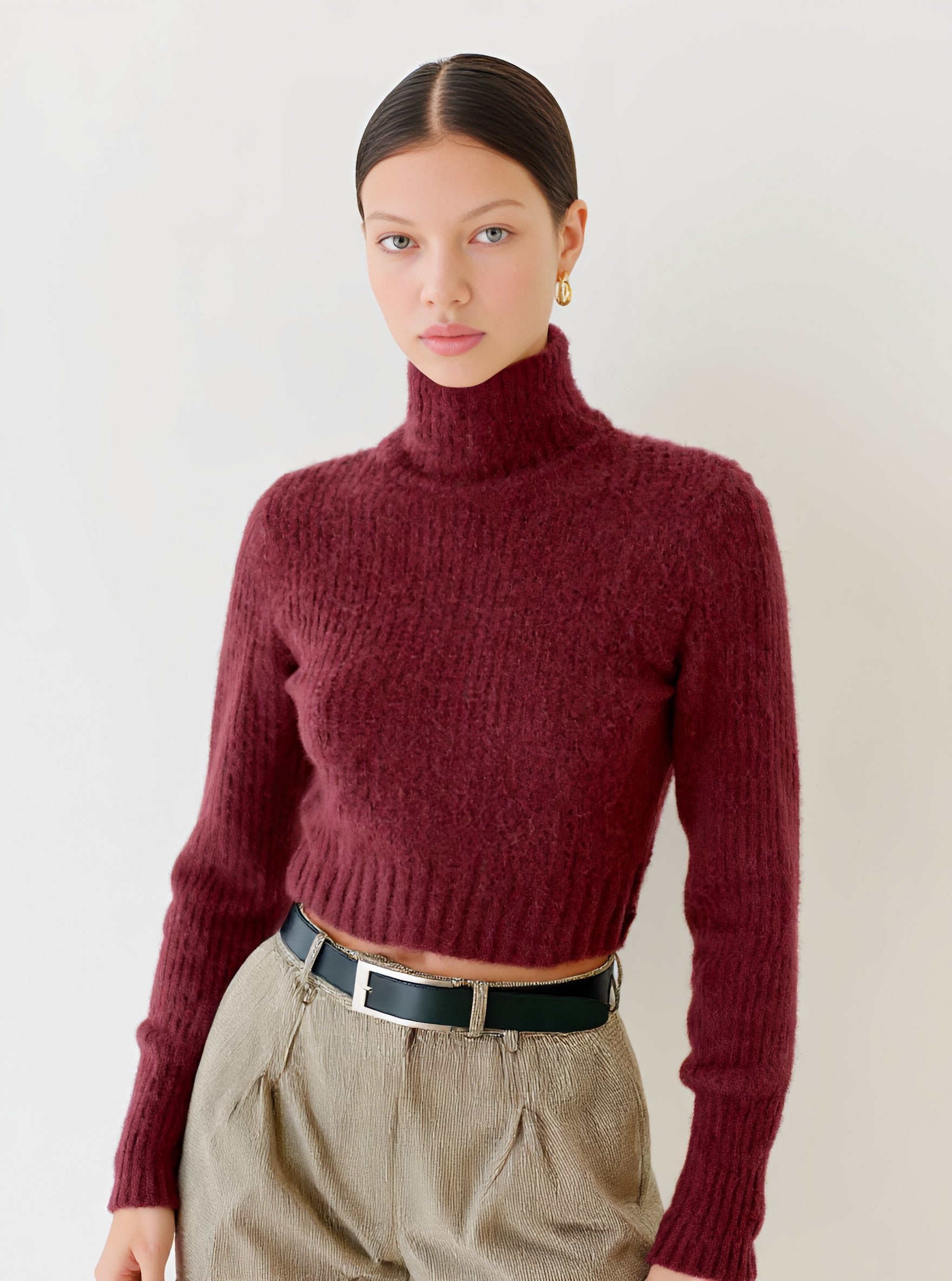 Winter Sweater Tight Fit Long Sleeve High Collar Casual Style Straight Tube Sleeve Regular Length Women's Top Fashion Clothing