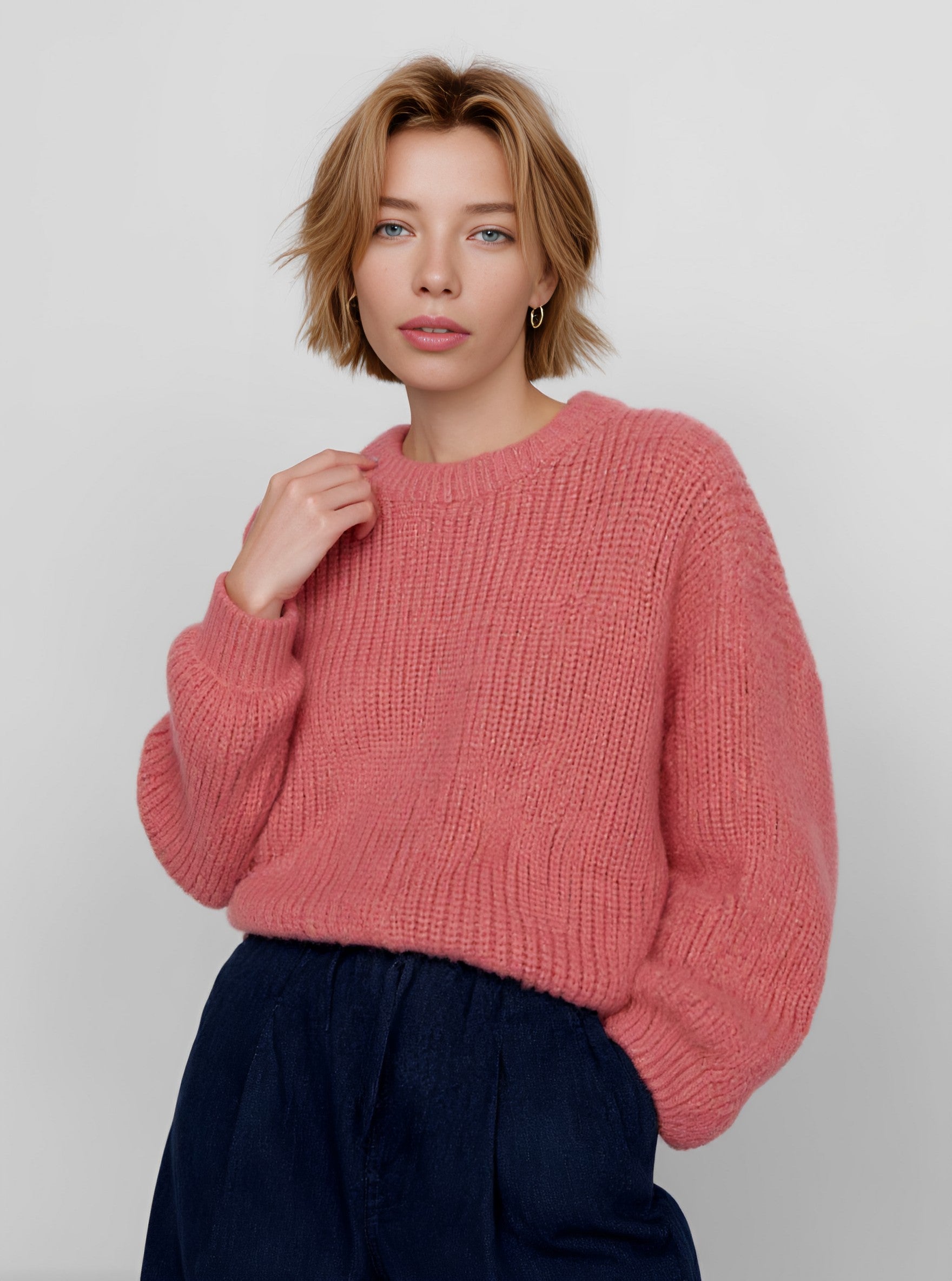 Winter Sweater Casual Loose Long Sleeve Round Neck Straight Tube Sleeve Regular Length Women's Top Fashion