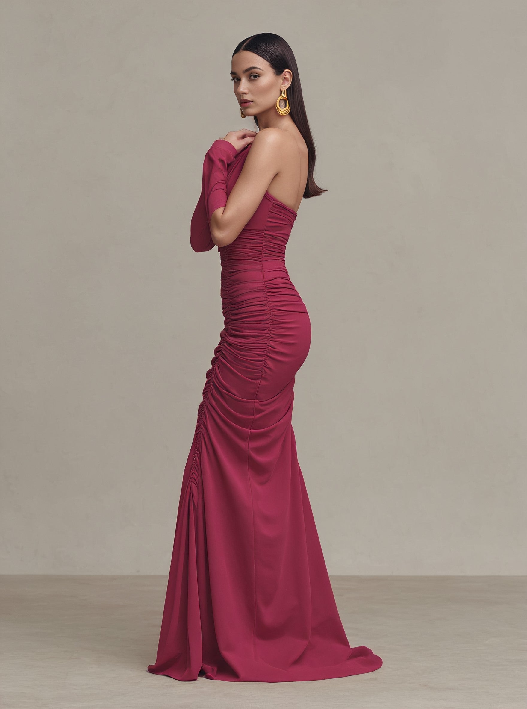 Autumn Casual Tight Fish Tail Dress Irregular Collar Sheep Leg Sleeve Long Gown Women's Clothing Skirt Style Evening Dress