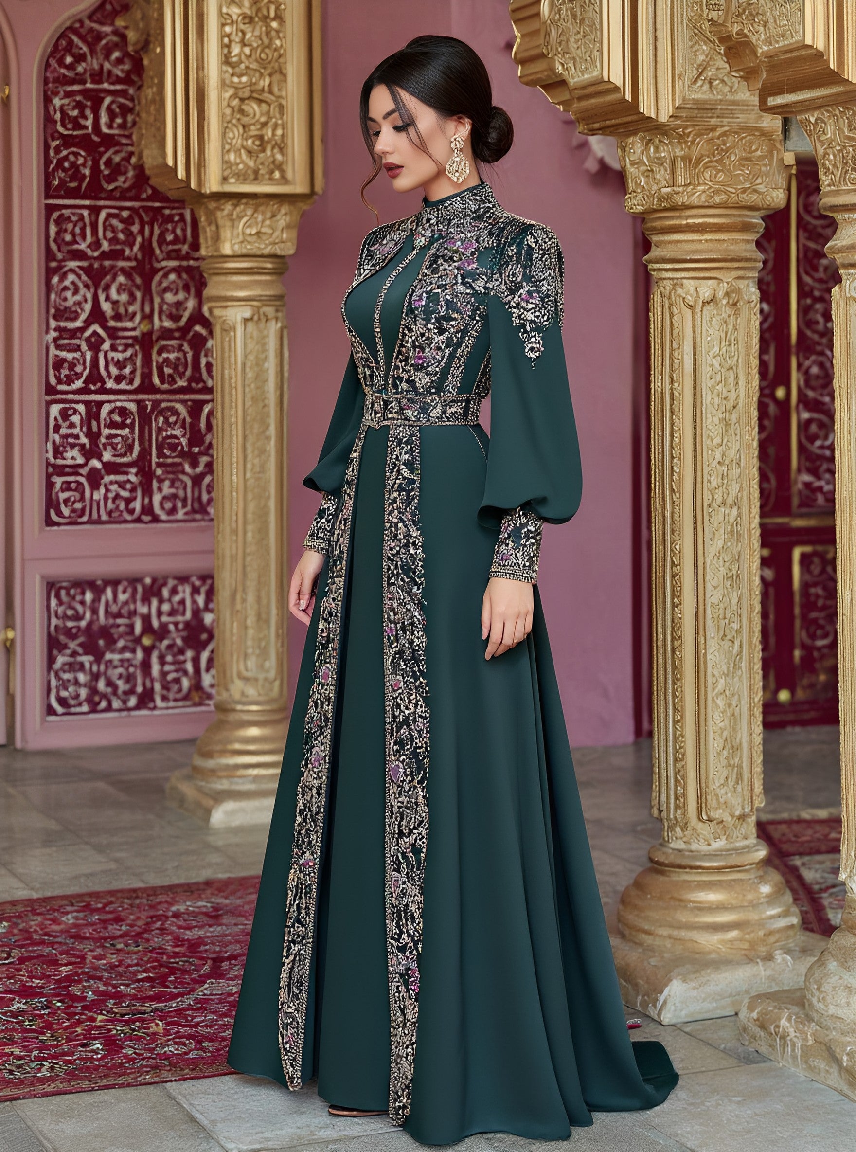 Casual Round Neck Lantern Sleeve Long Dress A-Line Skirt Style Comfortable Fit Muslim Women Fashion Autumn Dress