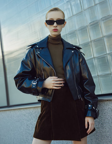 Casual Style Leather Coat Autumn Style Women's Fashion Outerwear Coat Long Sleeve Zipper for Autumn Season