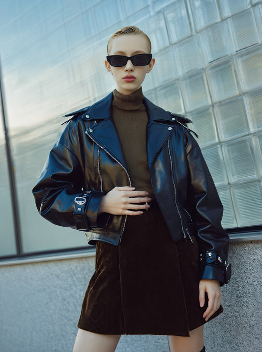 Casual Style Leather Coat Autumn Style Women's Fashion Outerwear Coat Long Sleeve Zipper for Autumn Season