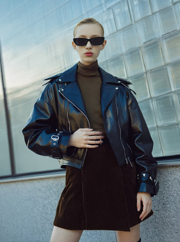 Casual Style Leather Coat Autumn Style Women's Fashion Outerwear Coat Long Sleeve Zipper for Autumn Season