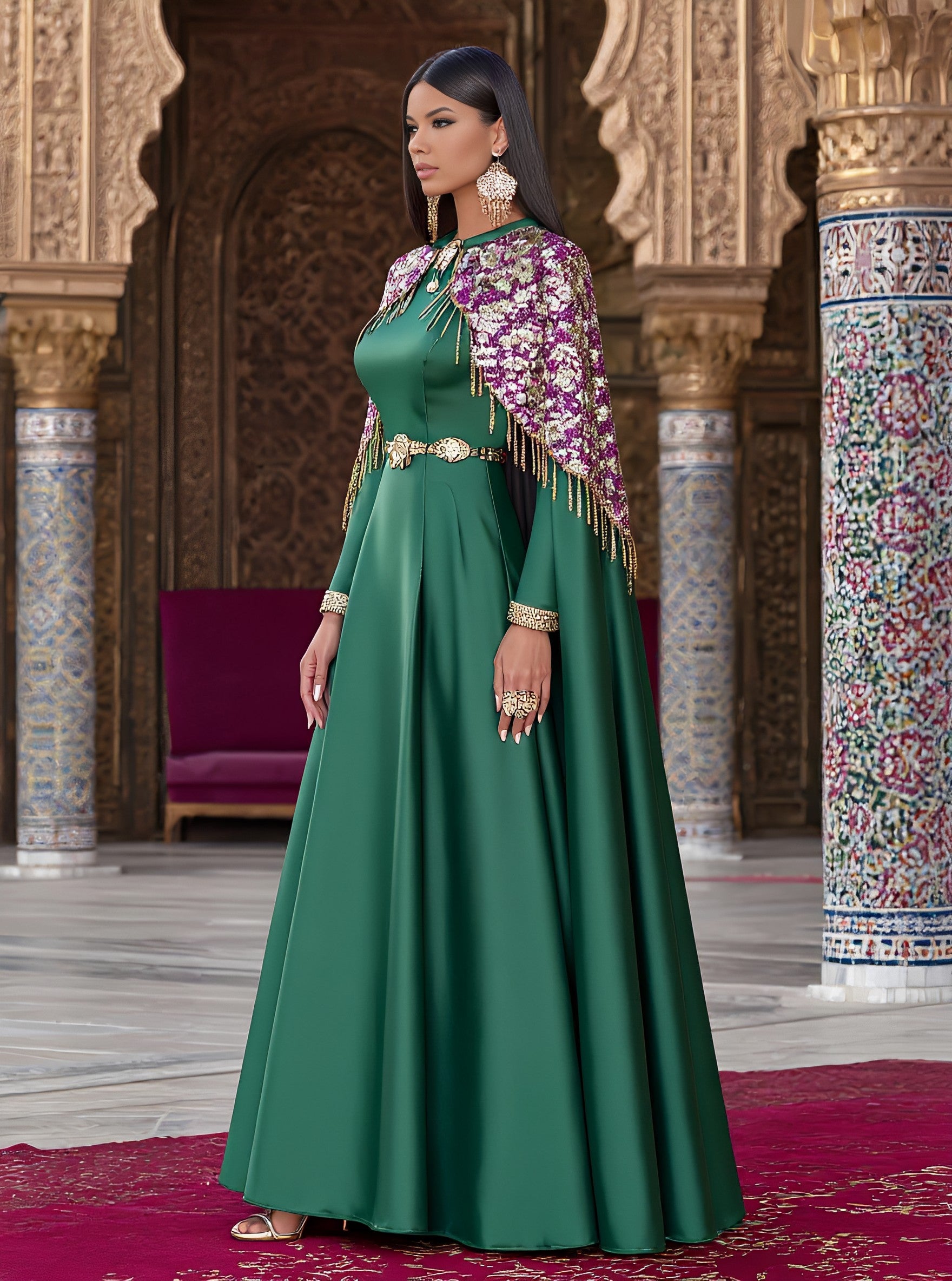 Autumn Long Dress Casual Style Round Neck A-Line Skirt Split Sleeve Body-Fitting Muslim Fashion Women's Dress