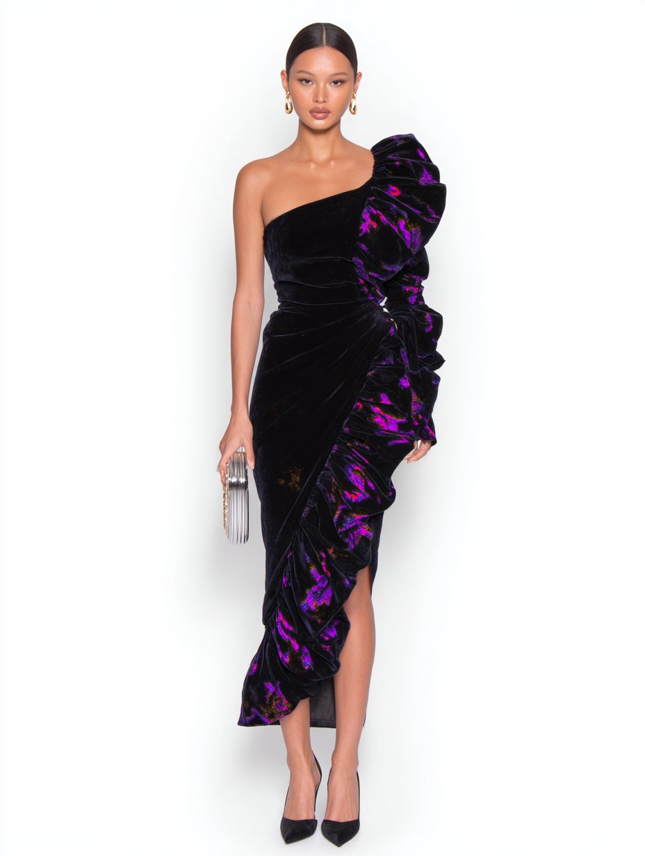 Autumn Winter Tight Fit Bodycon Dress Long Skirt Sleeveless Shoulder Bared Style Party Wear Women's Fashion Clothing One-Shoulder