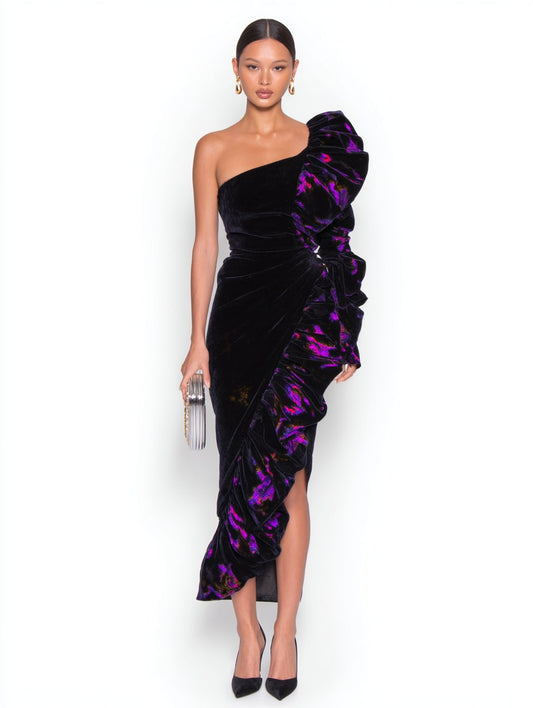 Autumn Winter Tight Fit Bodycon Dress Long Skirt Sleeveless Shoulder Bared Style Party Wear Women's Fashion Clothing One-Shoulder