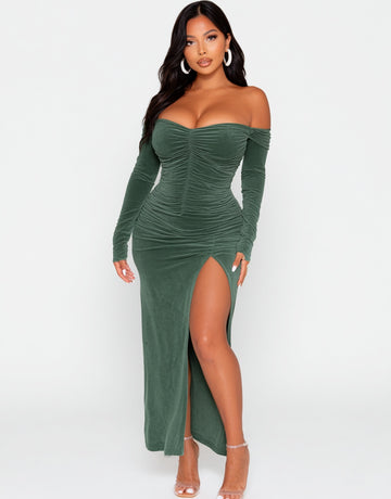 Women's Dresses Autumn Winter Elegant Edgy 2025 Chic Plain Long Sleeve Off Shoulder Midi Wrap Sexy Club Dresses