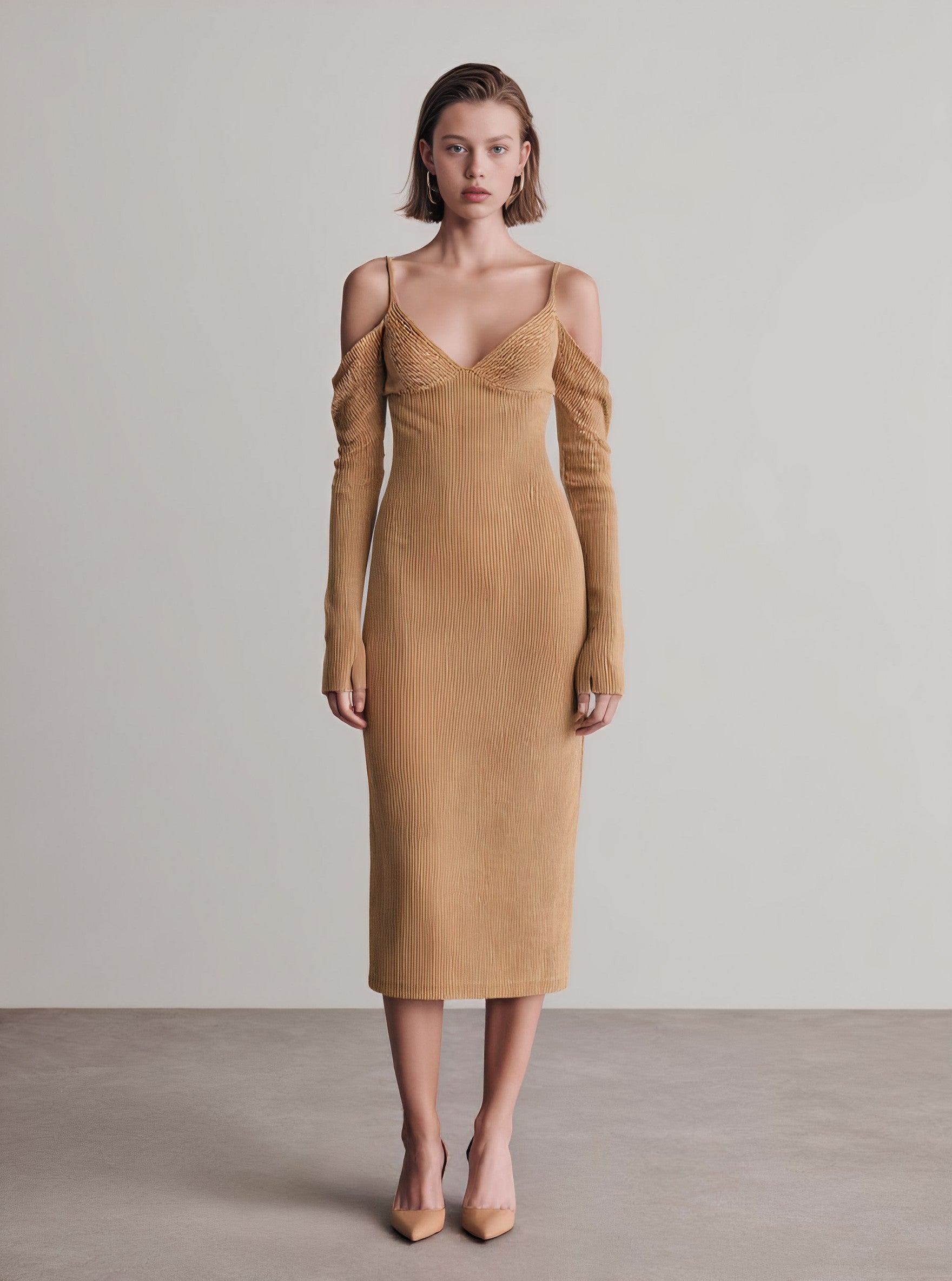 Autumn Tight Fit Casual Style Midi Dress With Sling Strap Straight Skirt No Collar Women's Fashion Clothing