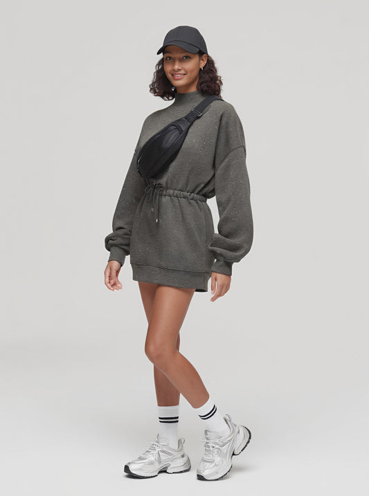 Casual Short Skirt Dress Autumn Fit Style Half High Collar Straight Sleeve Bodycon Dress Fashionable Casual Gown