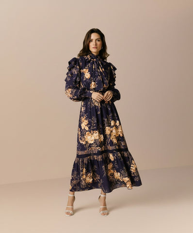 Autumn Winter Casual Dress Long A-Line Dresses Design Petal Sleeve Necktie Women's Fashion Clothing Bodyfit Style