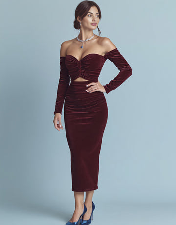 Autumn Tight Fit Wrap Dress Casual Style Midi Length Straight Sleeve One Shoulder Design Women's Fashion Dress