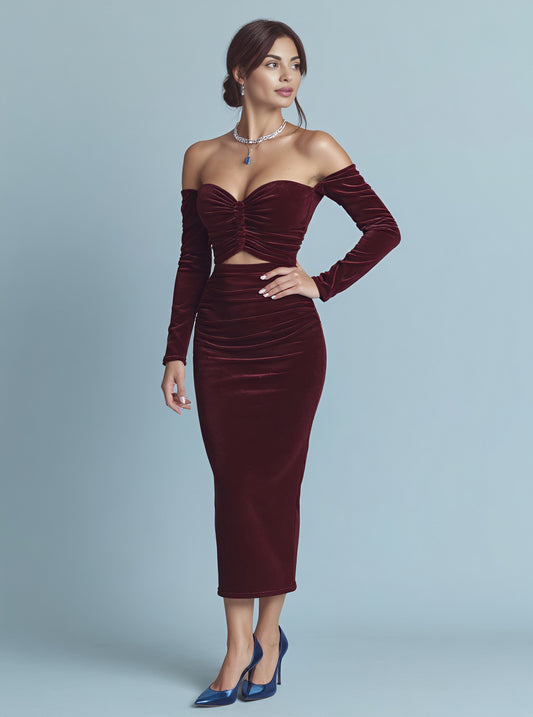 Autumn Tight Fit Wrap Dress Casual Style Midi Length Straight Sleeve One Shoulder Design Women's Fashion Dress