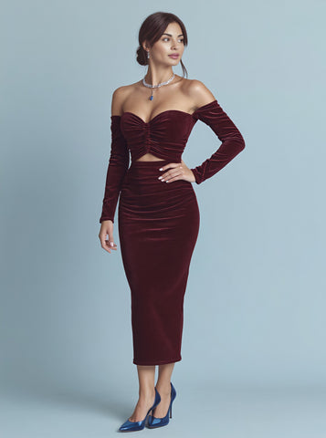 Autumn Tight Fit Wrap Dress Casual Style Midi Length Straight Sleeve One Shoulder Design Women's Fashion Dress