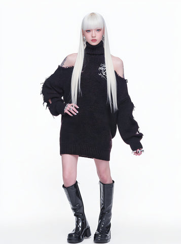 Casual Mid-Length Straight Tube Dress High Collar Shoulder Bared Sleeve Regular Fit Autumn Fashion Women's Skirt Dress