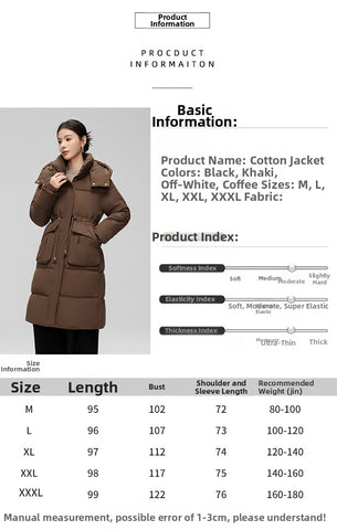 Women's down Cotton-Padded Jacket Thickened Mid-Length Slim Fit Korean Style Over-The-Knee Waist Slimming Winter Coat