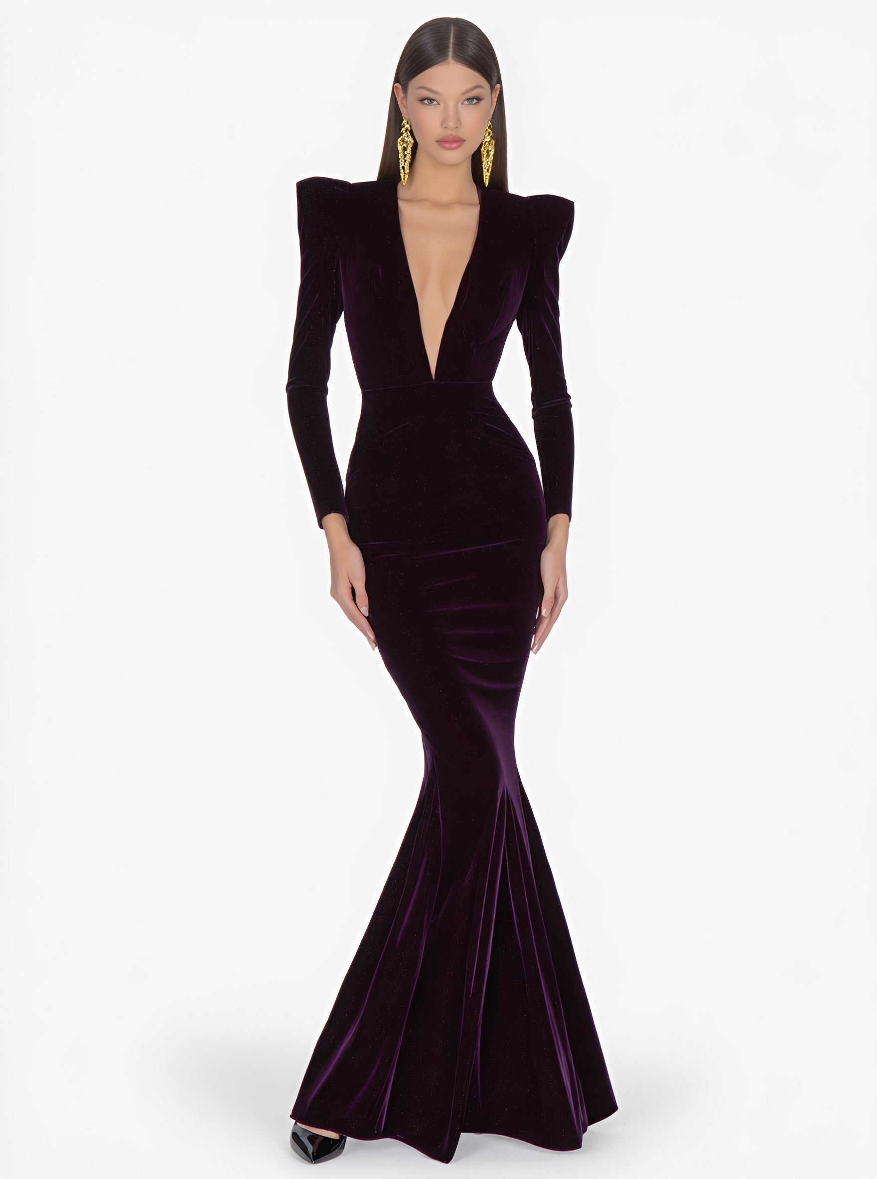 Autumn Casual Fit A-Line Midi Dress V-Neck Straight Sleeve Mid Long Skirt Style Women's Fashion Dress