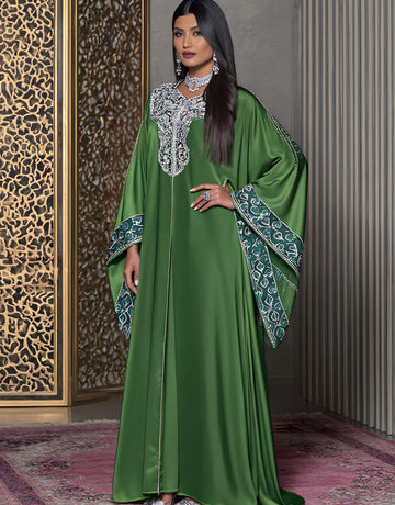 Loose Fit Kaftan Long Dress Casual Round Neck Straight Sleeve Autumn Fashion Muslim Arabic Robe Women's Clothing