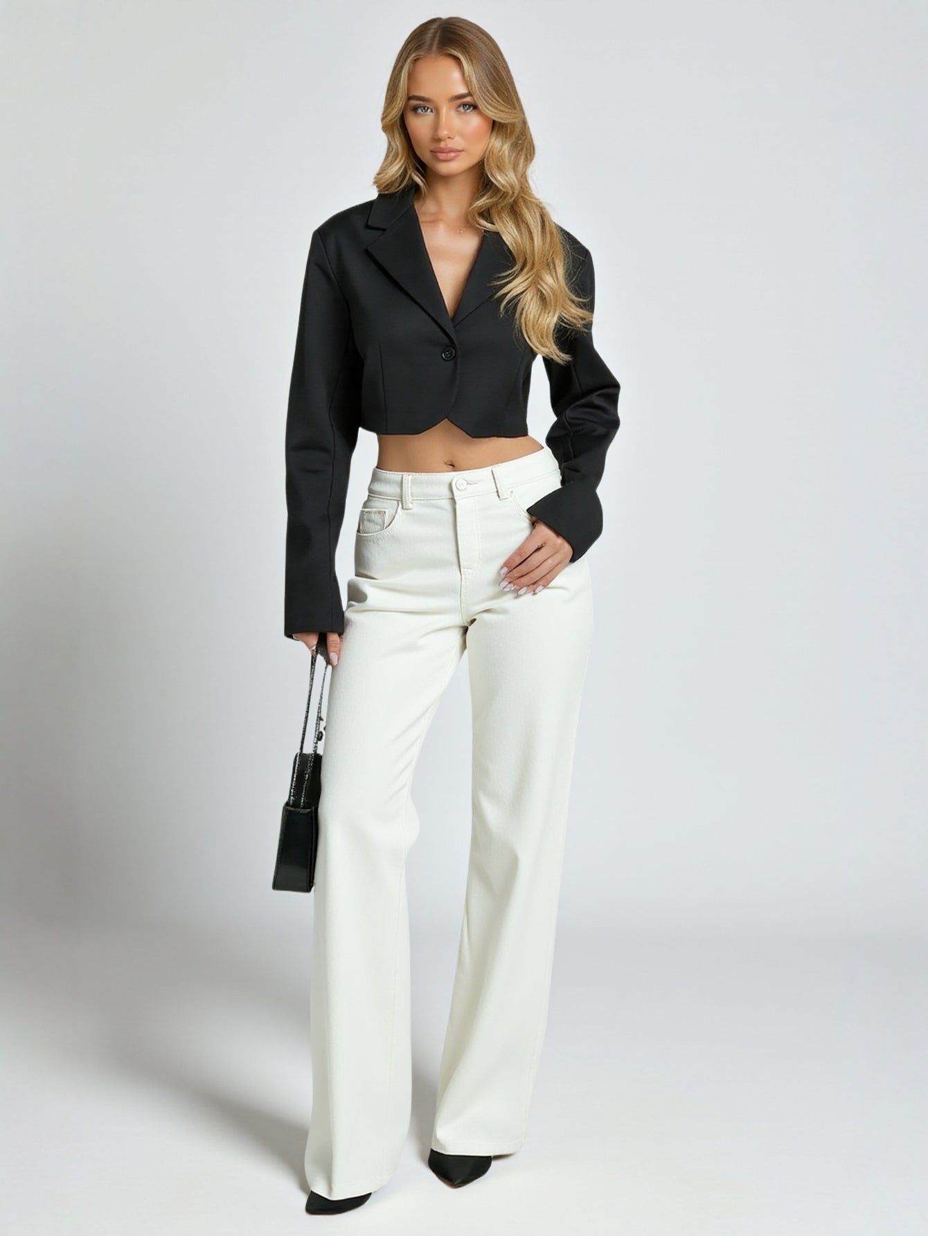 Women's High-Waisted White Wide-Leg Jeans Pear-Shaped Figure Loose Floor-Length Straight Pants Autumn Fashion
