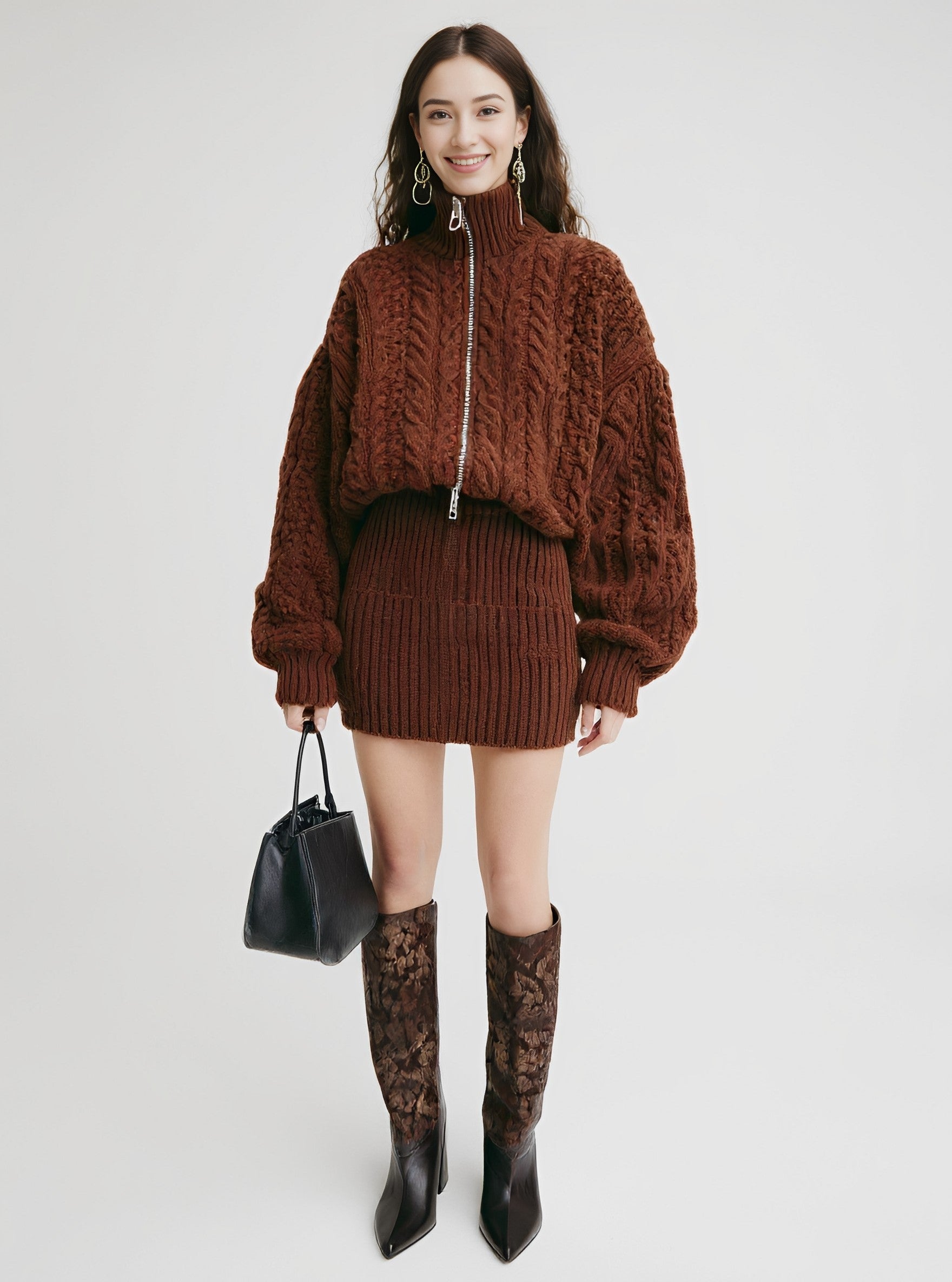 Casual Turtleneck Skirt Suit Spring Dress Autumn Fashion Women's Ensemble Set Comfortable Style Daily